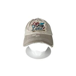 Lake Hat Baseball Cap Distressed Beige Life is Better at the Lake CapA
